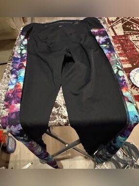 Women’s Black Leggings with Multicolor Floral Side Panels